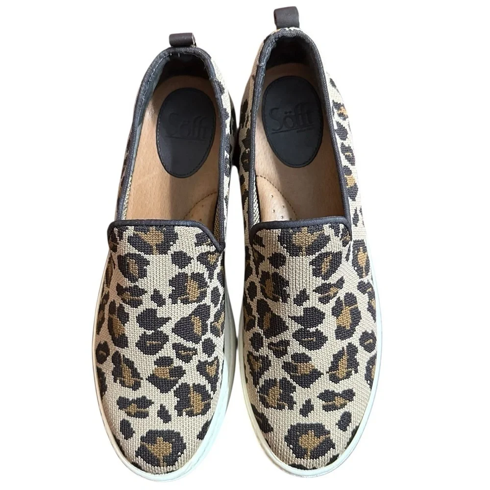 Sofft Leopard Tan Knit Print Somers Sneaker Slip-on Shoe - Picture 2 of 10